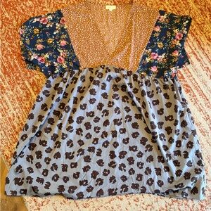 ODDY Floral/Leopard Patchwork Women's Dress